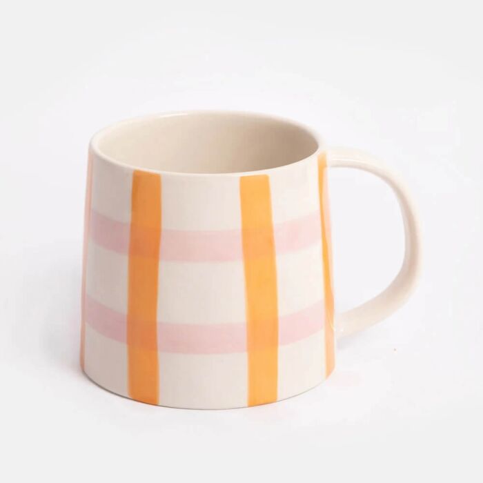 Caroline Gardner Orange/Pink Check Large Ceramic Mug